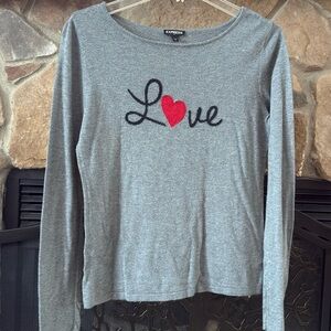Express Gray Knit Top with Red Heart Accent